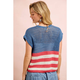 American Flag Short Sleeve Cardigan-Cardigan-BiBi-Stuffology - Where Vintage Meets Modern, A Boutique for Real Women in Crosbyton, TX
