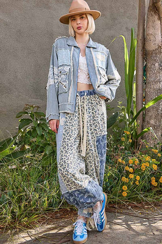 POL Clothing - Long sleeve textured woven lace patchwork jacket-Jackets-Pol Clothing-Stuffology - Where Vintage Meets Modern, A Boutique for Real Women in Crosbyton, TX