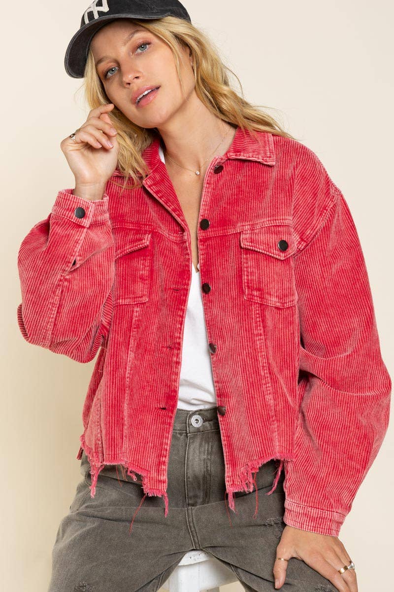 Distressed Hem Corduroy Jacket /Stuffology Boutique-Jackets-Pol Clothing-Stuffology - Where Vintage Meets Modern, A Boutique for Real Women in Crosbyton, TX