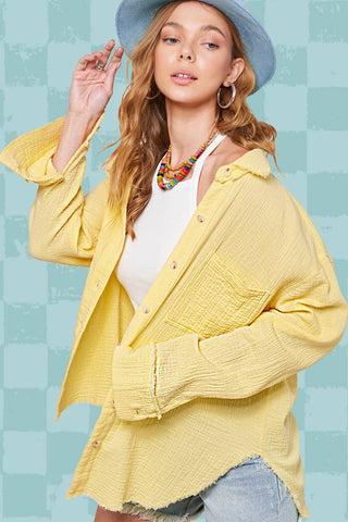 Crinkled Gauze Button Down Shirt-La Miel-Stuffology - Where Vintage Meets Modern, A Boutique for Real Women in Crosbyton, TX