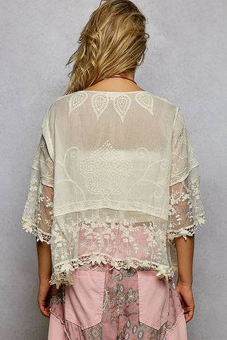 1/2 Sleeve Lace Ruffle Trim Opening Solid Crochet Cardigan-Cardigan-Pol Clothing-Stuffology - Where Vintage Meets Modern, A Boutique for Real Women in Crosbyton, TX