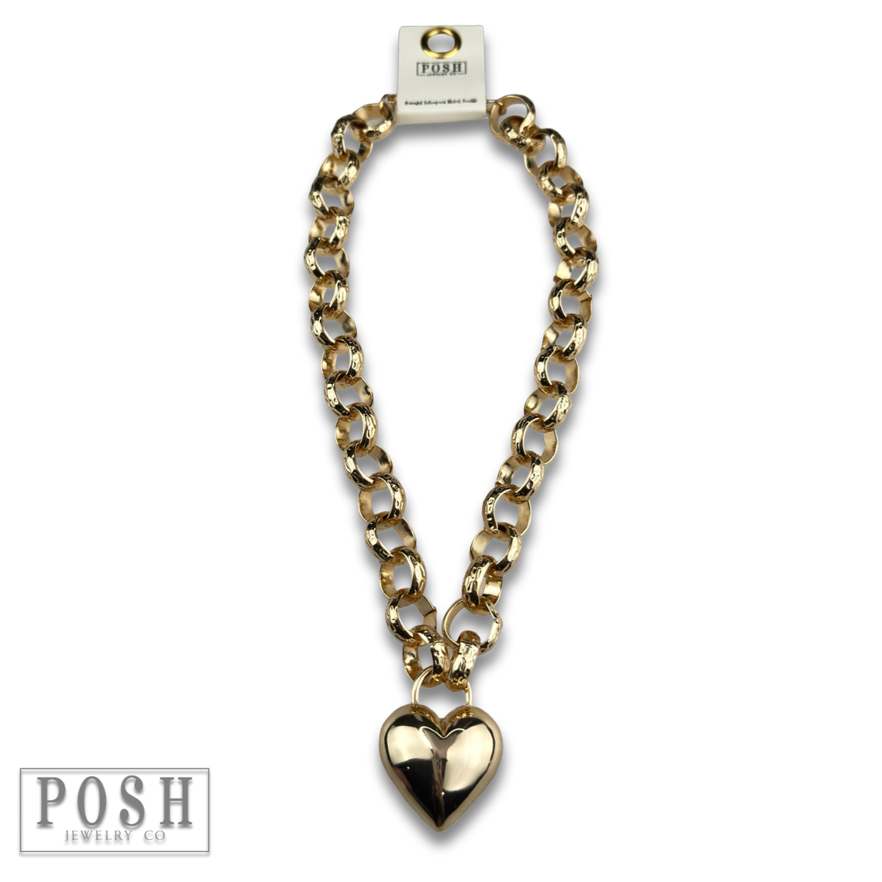 Puffed heart and chunky chain necklace-Pink Panache Brands-Stuffology - Where Vintage Meets Modern, A Boutique for Real Women in Crosbyton, TX