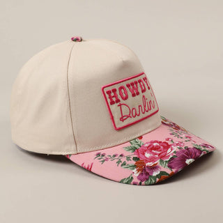 HOWDY Darlin' Embroidery Patch Floral Two-Tone Hat-Hats-Fashion City-Stuffology - Where Vintage Meets Modern, A Boutique for Real Women in Crosbyton, TX