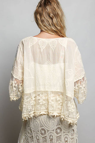 1/2 Sleeve Lace Ruffle Trim Opening Solid Crochet Cardigan-Cardigan-Pol Clothing-Stuffology - Where Vintage Meets Modern, A Boutique for Real Women in Crosbyton, TX