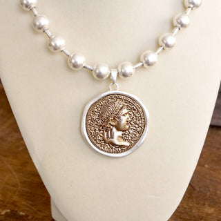 Coin Chunky Ball Chain Statement Necklace – Gold and Silver Tone-Necklaces-PennyLine inc-Stuffology - Where Vintage Meets Modern, A Boutique for Real Women in Crosbyton, TX