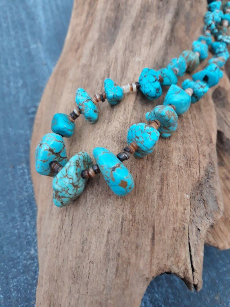 Handmade Turquoise Nugget Necklace with Seashell Heishi-Horse Spirit Studio-Stuffology - Where Vintage Meets Modern, A Boutique for Real Women in Crosbyton, TX