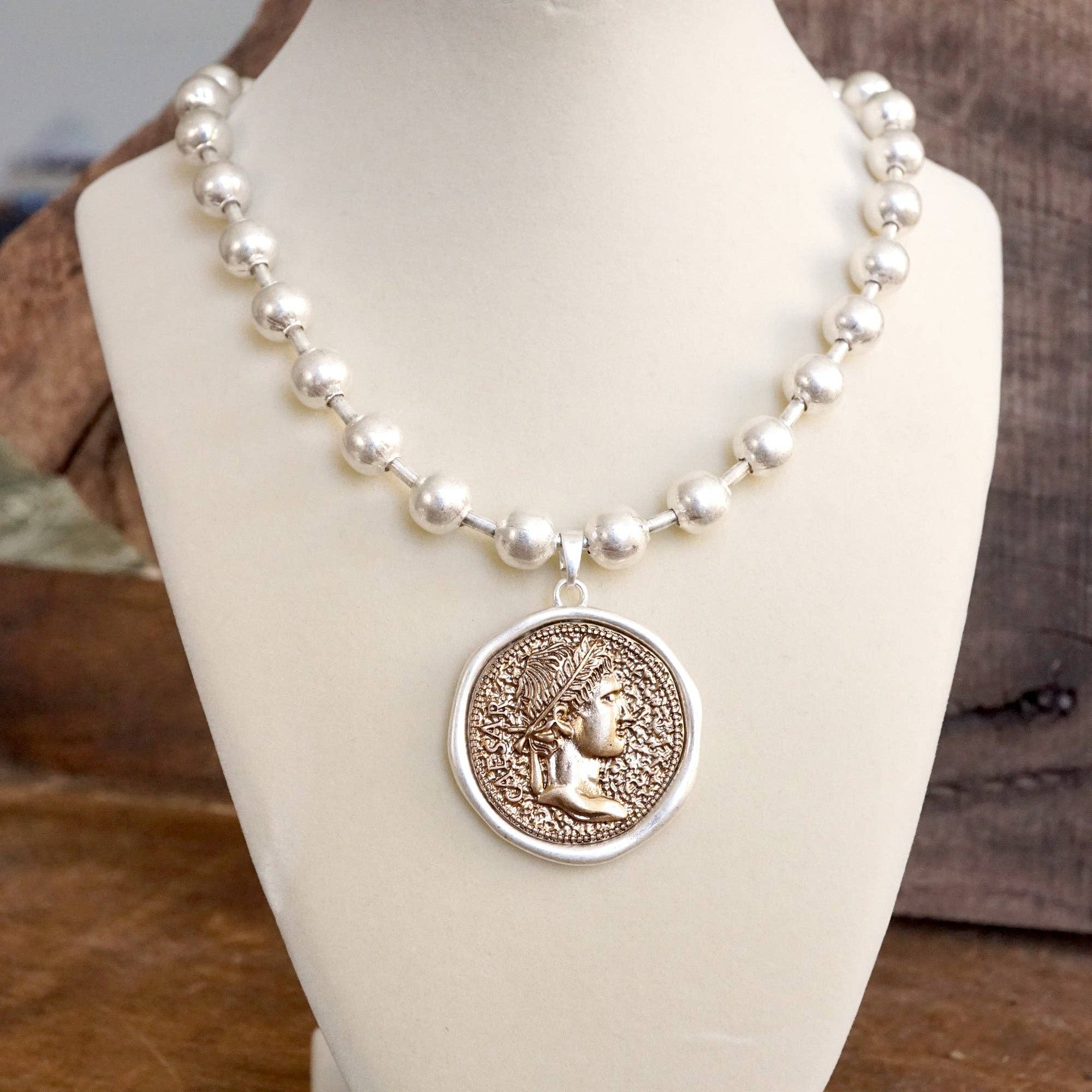 Coin Chunky Ball Chain Statement Necklace – Gold and Silver Tone-Necklaces-PennyLine inc-Stuffology - Where Vintage Meets Modern, A Boutique for Real Women in Crosbyton, TX