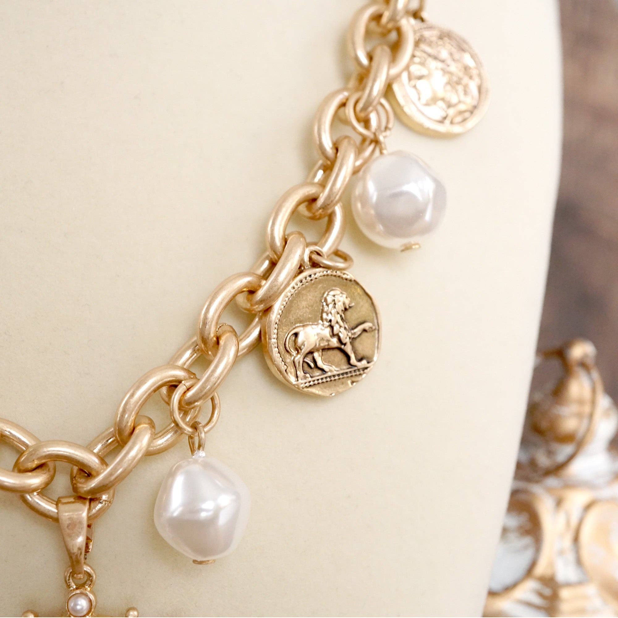 Boho Coin and Pearl Charms Statement Necklace – Gold and Silver Tone-PennyLine inc-Stuffology - Where Vintage Meets Modern, A Boutique for Real Women in Crosbyton, TX