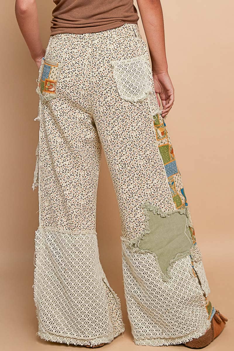 Printed Patchwork Star Detail Woven Twill Pants Jeans