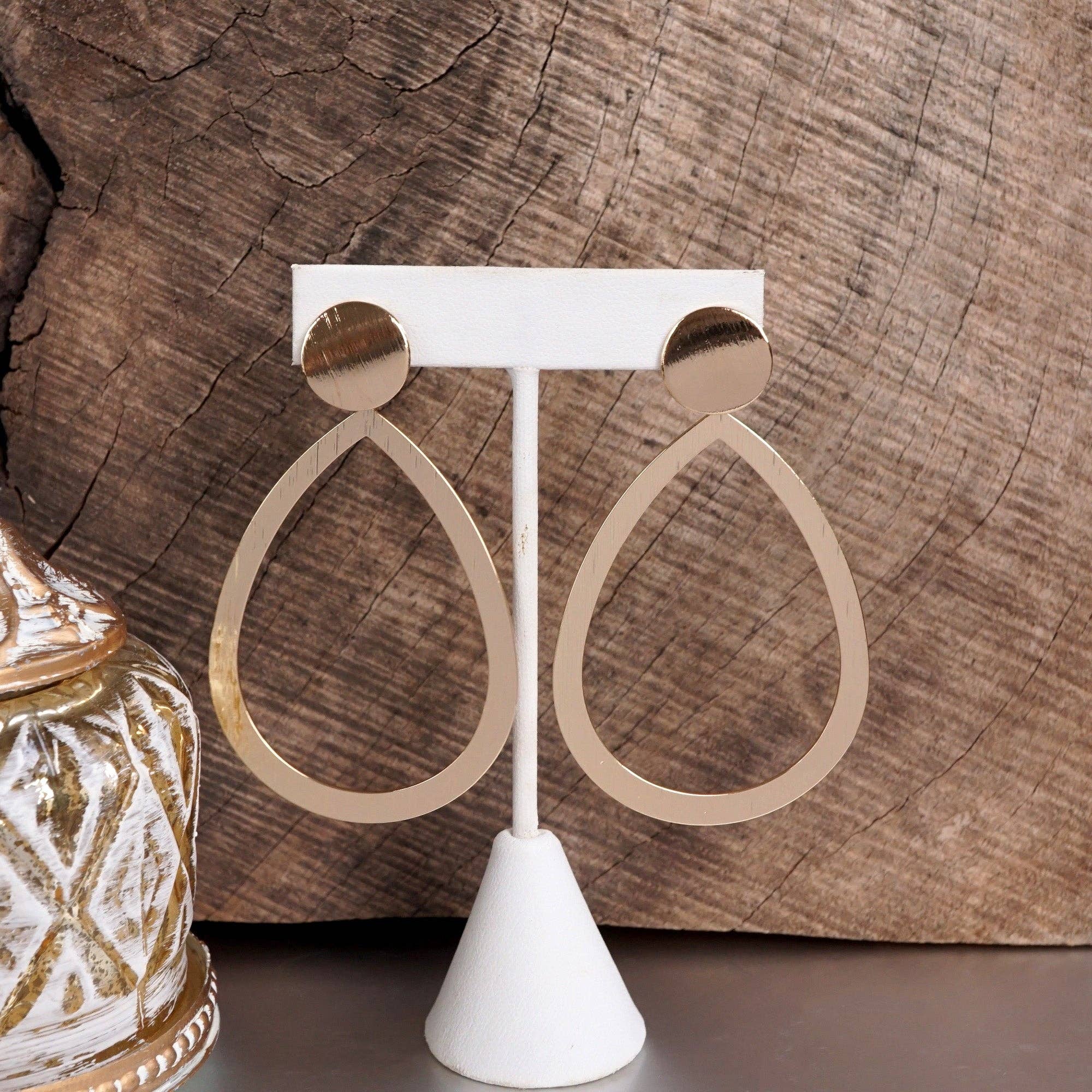 Teardrop Shape Statement Earrings – Gold Tone-PennyLine inc-Stuffology - Where Vintage Meets Modern, A Boutique for Real Women in Crosbyton, TX