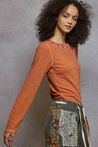 POL Clothing - Long Sleeve Knit Top with Stud Details-Pol Clothing-Stuffology - Where Vintage Meets Modern, A Boutique for Real Women in Crosbyton, TX