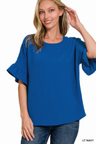 Woven Airflow Ruffle Sleeve Top | Stuffology Boutique-Short Sleeves-Zenana-Stuffology - Where Vintage Meets Modern, A Boutique for Real Women in Crosbyton, TX