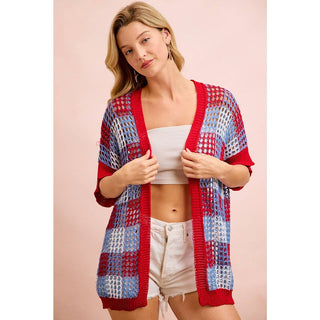 Checker Board Open Knit Cardigan-Cardigan-BiBi-Stuffology - Where Vintage Meets Modern, A Boutique for Real Women in Crosbyton, TX