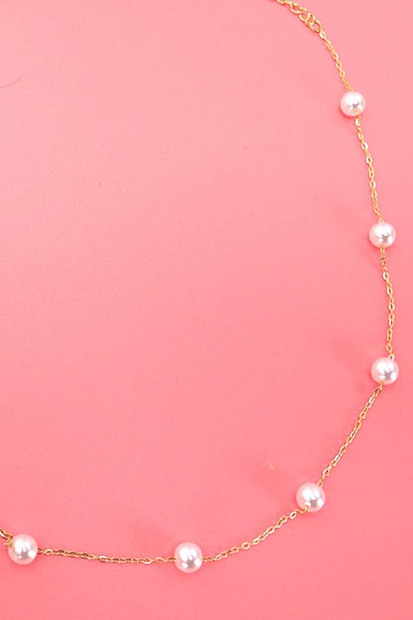TITANIUM STEEL NON-TARNISH PEARL STATION NECKLACE | 40NK334-Necklaces-JOSSLYN by wall to wall-Stuffology - Where Vintage Meets Modern, A Boutique for Real Women in Crosbyton, TX