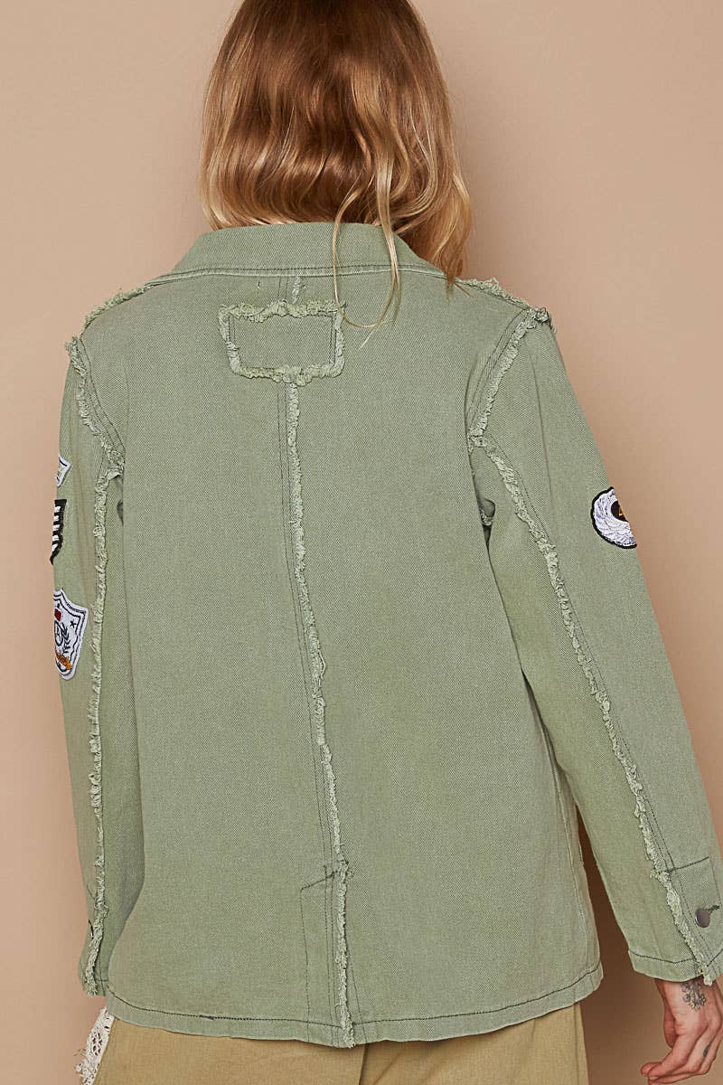 POL Clothing Vintage patch detail military blazer jacket-Jackets-Pol Clothing-Stuffology - Where Vintage Meets Modern, A Boutique for Real Women in Crosbyton, TX