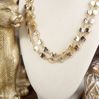 Golden Current – Textured Double Strand Square Link Necklace-Necklaces-PennyLine inc-Stuffology - Where Vintage Meets Modern, A Boutique for Real Women in Crosbyton, TX
