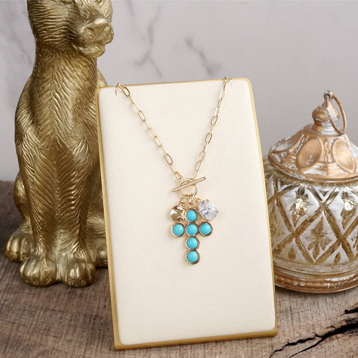 Grace Notes – Dainty Charm Cluster Necklace on Paperclip Chain-Necklaces-PennyLine inc-Stuffology - Where Vintage Meets Modern, A Boutique for Real Women in Crosbyton, TX