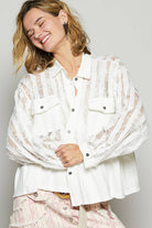 Oversize button down lace pattern casual shacket top-Pol Clothing-Stuffology - Where Vintage Meets Modern, A Boutique for Real Women in Crosbyton, TX