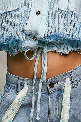 POL Clothing Open Knit Frayed Jacket-Jackets-Pol Clothing-Stuffology - Where Vintage Meets Modern, A Boutique for Real Women in Crosbyton, TX