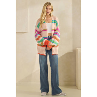 RAINBOW CHUNKY KNIT CARDIGAN-Cardigans-Sage + Fig-Stuffology - Where Vintage Meets Modern, A Boutique for Real Women in Crosbyton, TX