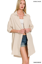WASHED DOUBLE GAUZE BUTTON DOWN SHIRT DRESS-Dresses-ZENANA-Stuffology - Where Vintage Meets Modern, A Boutique for Real Women in Crosbyton, TX