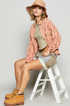Oversize button down lace pattern casual shacket top-Pol Clothing-Stuffology - Where Vintage Meets Modern, A Boutique for Real Women in Crosbyton, TX