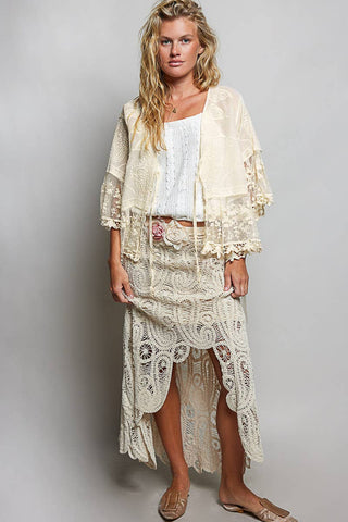 1/2 Sleeve Lace Ruffle Trim Opening Solid Crochet Cardigan-Cardigan-Pol Clothing-Stuffology - Where Vintage Meets Modern, A Boutique for Real Women in Crosbyton, TX