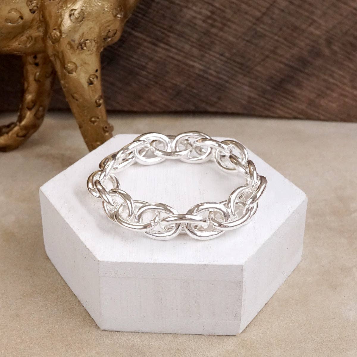 Bold Links – Chunky Chain Stretchy Bracelet - in Gold-Bracelets-PennyLine inc-Stuffology - Where Vintage Meets Modern, A Boutique for Real Women in Crosbyton, TX