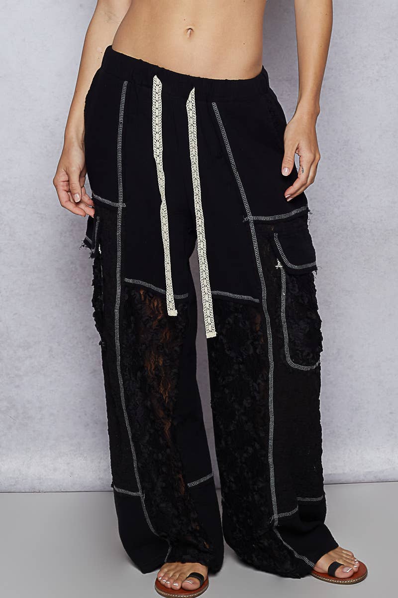 POL Clothing Solid Lace Patch Wide Pants – Stuffology Boutique