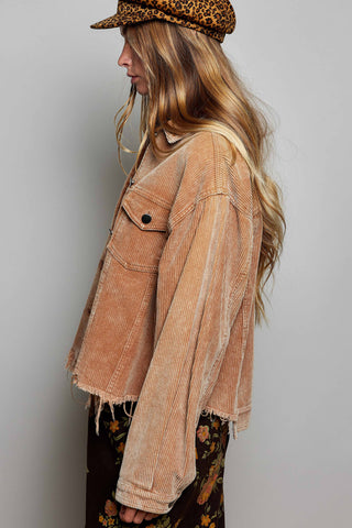 Pocket Front Button Down Corduroy Trucker Jacket-Jackets-Pol Clothing-Stuffology - Where Vintage Meets Modern, A Boutique for Real Women in Crosbyton, TX