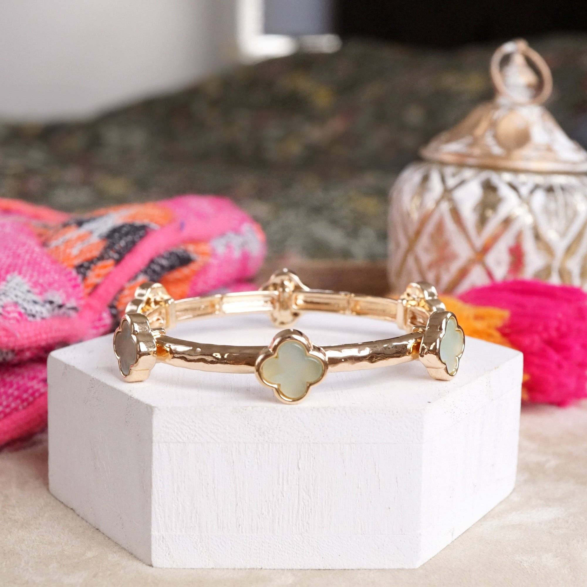 Clover Stretchy Bangle Bracelet – Pink-Bracelets-PennyLine inc-Stuffology - Where Vintage Meets Modern, A Boutique for Real Women in Crosbyton, TX
