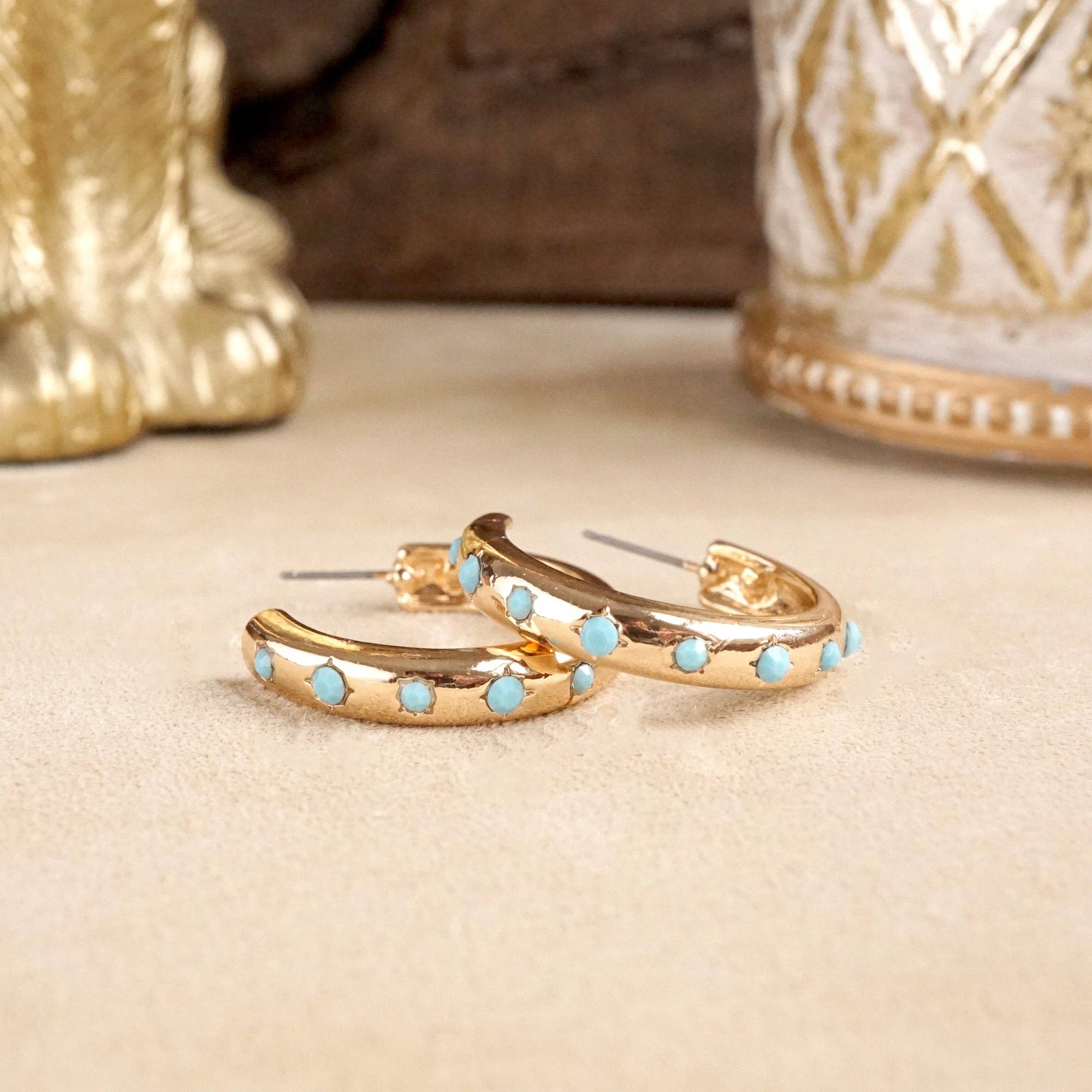 Classic Bubble Hoops – Gold with Crystal, Pearl, or Turquoise-Earrings-PennyLine inc-Stuffology - Where Vintage Meets Modern, A Boutique for Real Women in Crosbyton, TX