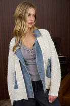 MIXED MEDIA CABLE KNIT DENIM TRIM JACKET-J.O.A-Stuffology - Where Vintage Meets Modern, A Boutique for Real Women in Crosbyton, TX