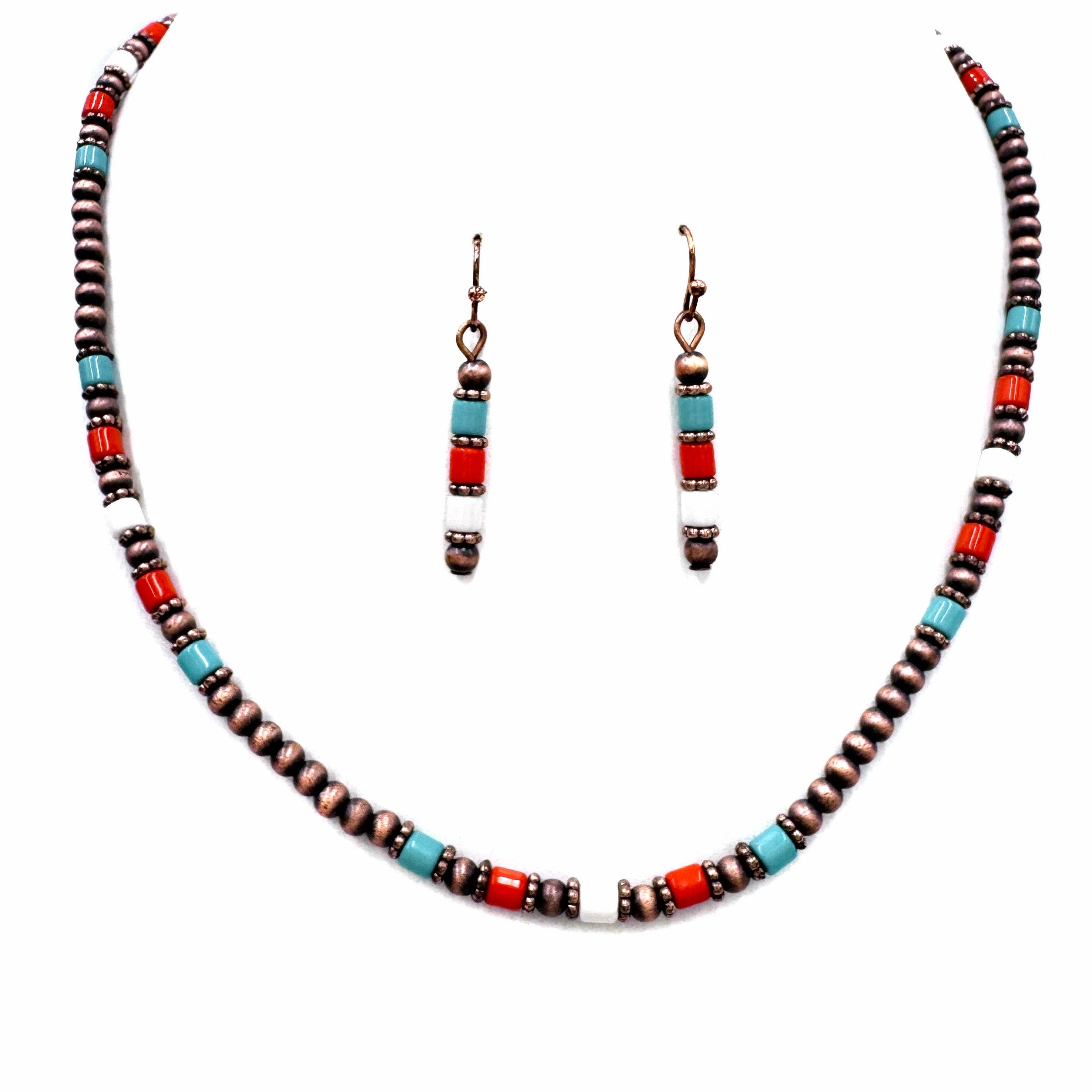 Navajo Bead Turquoise Orange Stone Necklace Set-Lunar Deer-Stuffology - Where Vintage Meets Modern, A Boutique for Real Women in Crosbyton, TX