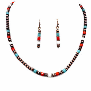 Navajo Bead Turquoise Orange Stone Necklace Set-Necklaces-Lunar Deer-Stuffology - Where Vintage Meets Modern, A Boutique for Real Women in Crosbyton, TX