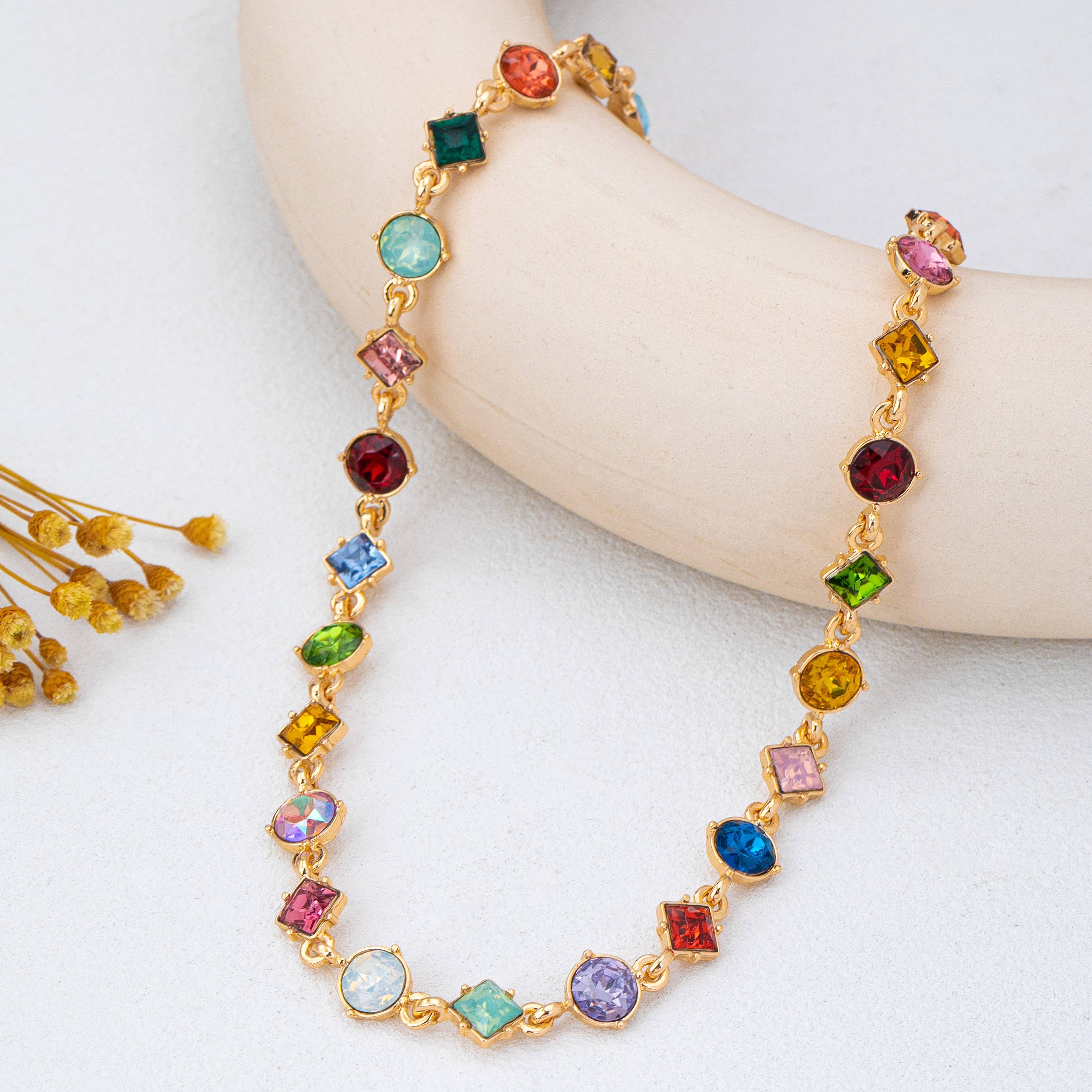 Multicolored Mixed-Shape Crystal Station Necklace | 80N93256-Necklaces-JOSSLYN by wall to wall-Stuffology - Where Vintage Meets Modern, A Boutique for Real Women in Crosbyton, TX