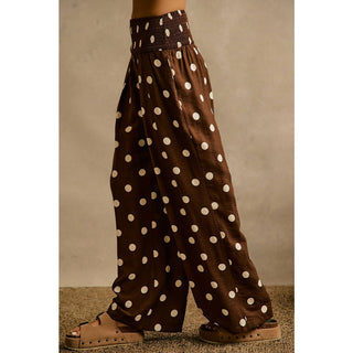 POLKA DOT CREPE SMOCKED POCKET WIDE LEG PANTS-Wide Leg Pants-So Me-Stuffology - Where Vintage Meets Modern, A Boutique for Real Women in Crosbyton, TX