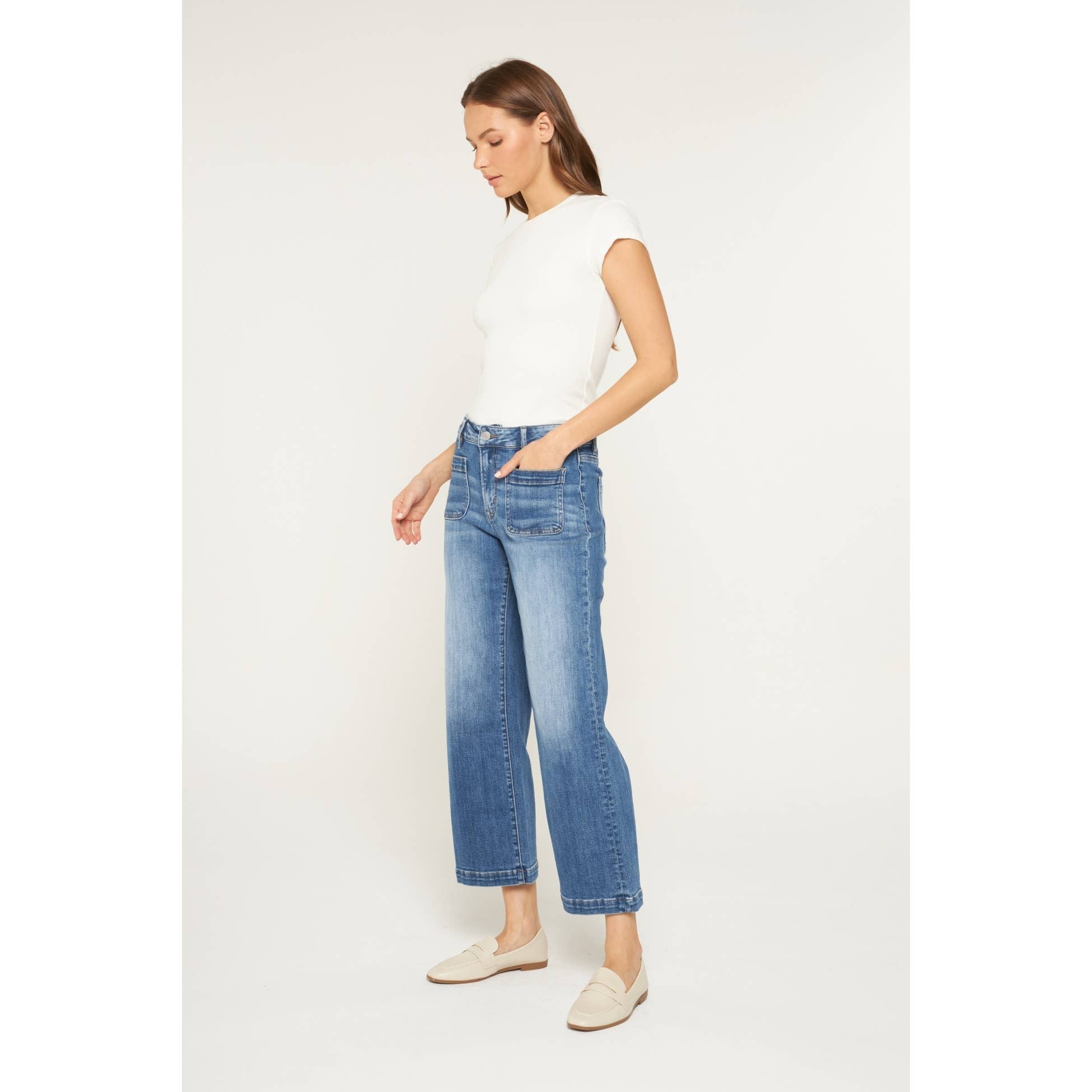 High Rise Cropped Wide Leg Mica Denim Jeans-Jeans-Mica Denim-Stuffology - Where Vintage Meets Modern, A Boutique for Real Women in Crosbyton, TX