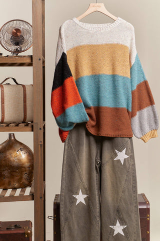 Multi Color Block Oversize Sweater-Sweaters-Mello.-Stuffology - Where Vintage Meets Modern, A Boutique for Real Women in Crosbyton, TX