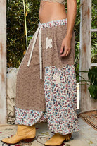 Crochet patch detail contrast patchwork printed woven pants-Pants-Pol Clothing-Stuffology - Where Vintage Meets Modern, A Boutique for Real Women in Crosbyton, TX