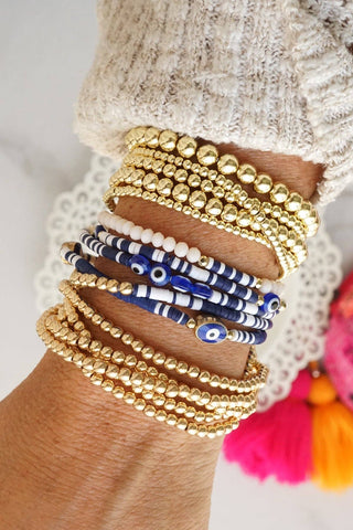 Small ball beads bracelet stack of 5 bracelets Worn Gold-Bracelets-PennyLine inc-Stuffology - Where Vintage Meets Modern, A Boutique for Real Women in Crosbyton, TX