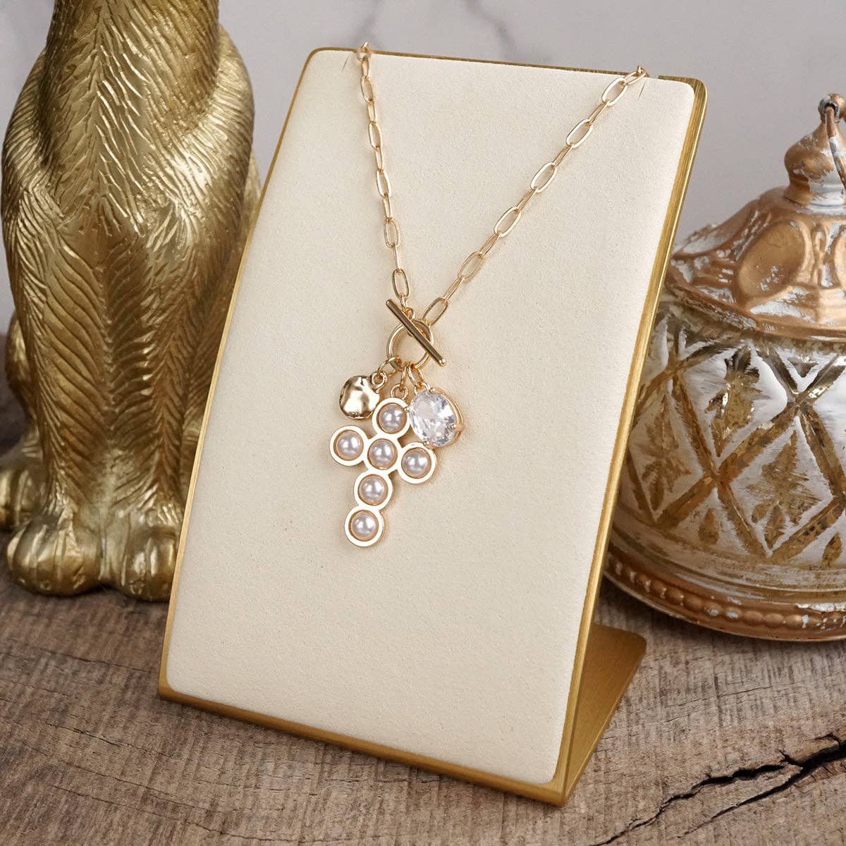 Grace Notes – Dainty Charm Cluster Necklace on Paperclip Chain-Necklaces-PennyLine inc-Stuffology - Where Vintage Meets Modern, A Boutique for Real Women in Crosbyton, TX