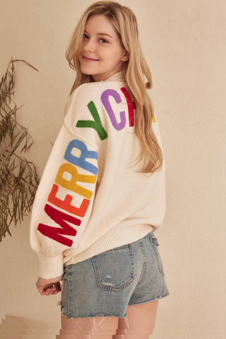 Christmas Sweater with Lettering-Sweaters-Mello.-Stuffology - Where Vintage Meets Modern, A Boutique for Real Women in Crosbyton, TX