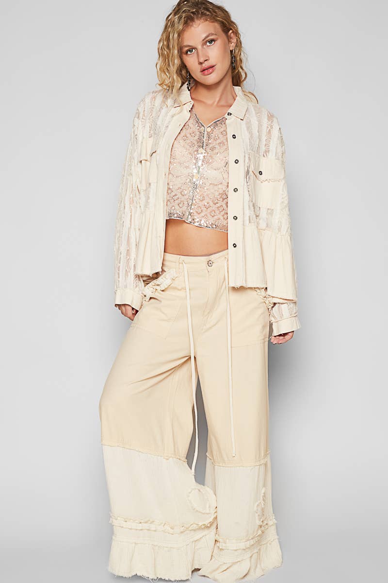 Oversize button down lace pattern casual shacket top-Pol Clothing-Stuffology - Where Vintage Meets Modern, A Boutique for Real Women in Crosbyton, TX