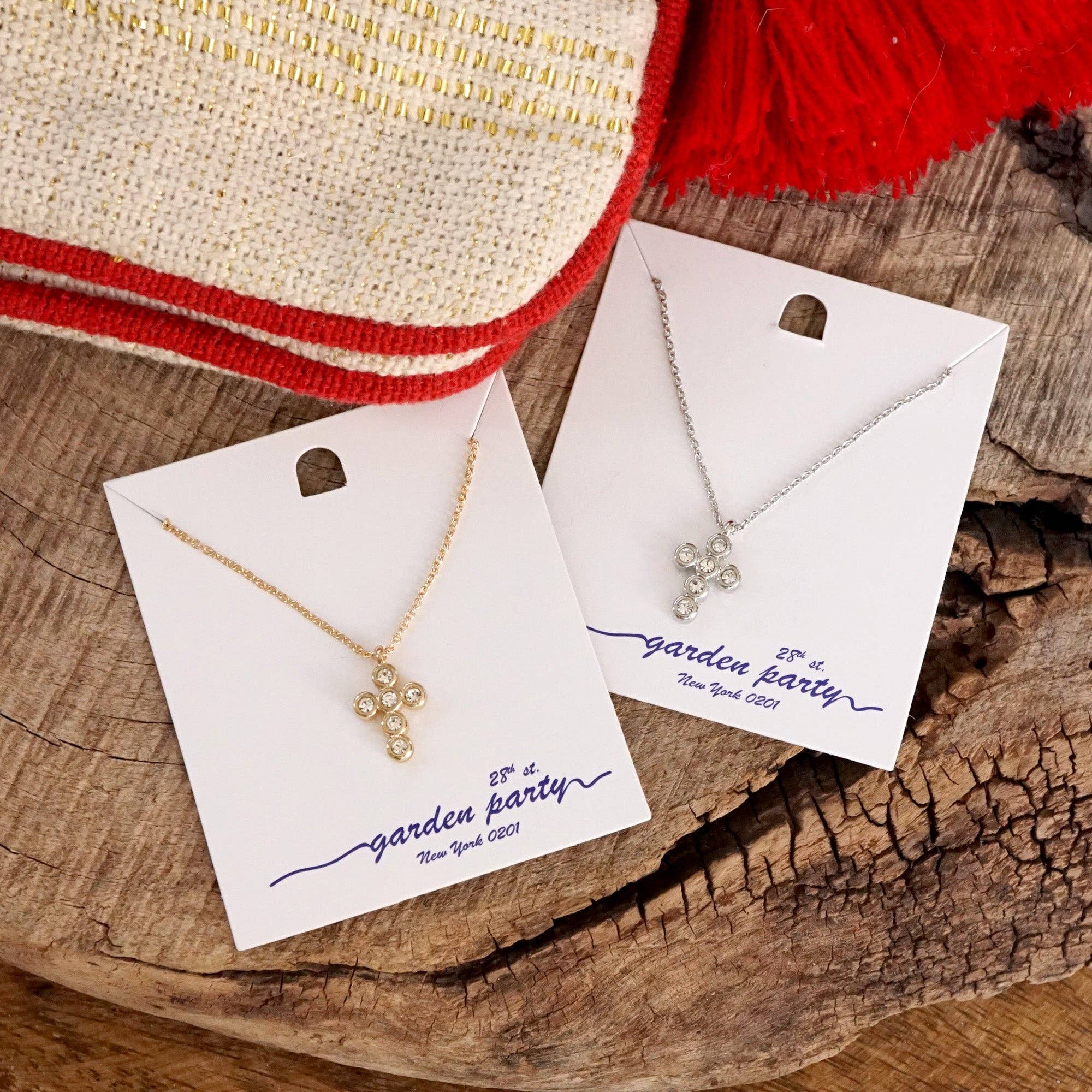 Classic Dainty Cross and Crystal Necklace – Gold and Silver Tones-Necklaces-PennyLine inc-Stuffology - Where Vintage Meets Modern, A Boutique for Real Women in Crosbyton, TX