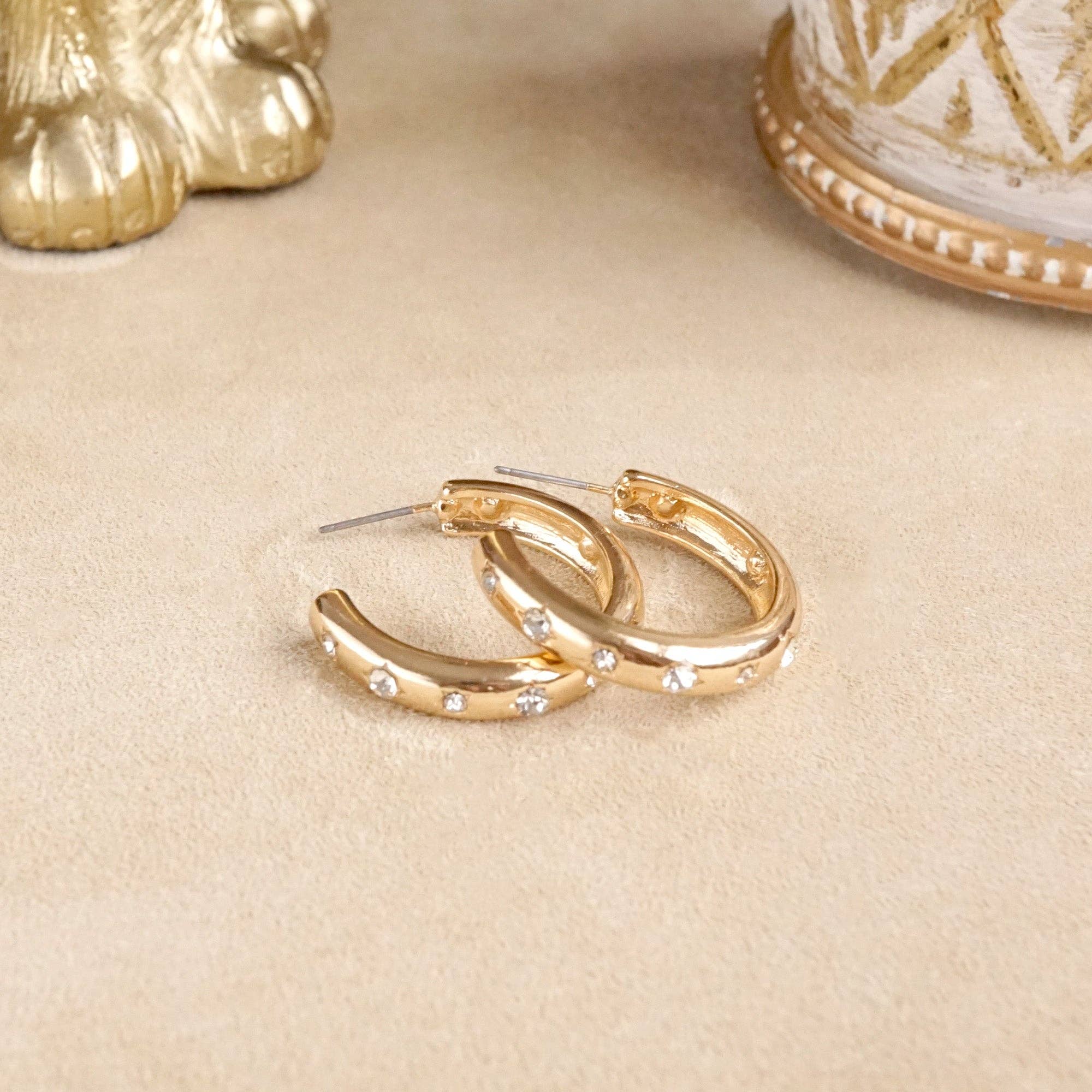 Classic Bubble Hoops – Gold with Crystal, Pearl, or Turquoise-Earrings-PennyLine inc-Stuffology - Where Vintage Meets Modern, A Boutique for Real Women in Crosbyton, TX