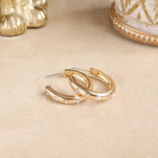 Classic Bubble Hoops – Gold with Crystal, Pearl, or Turquoise-Earrings-PennyLine inc-Stuffology - Where Vintage Meets Modern, A Boutique for Real Women in Crosbyton, TX