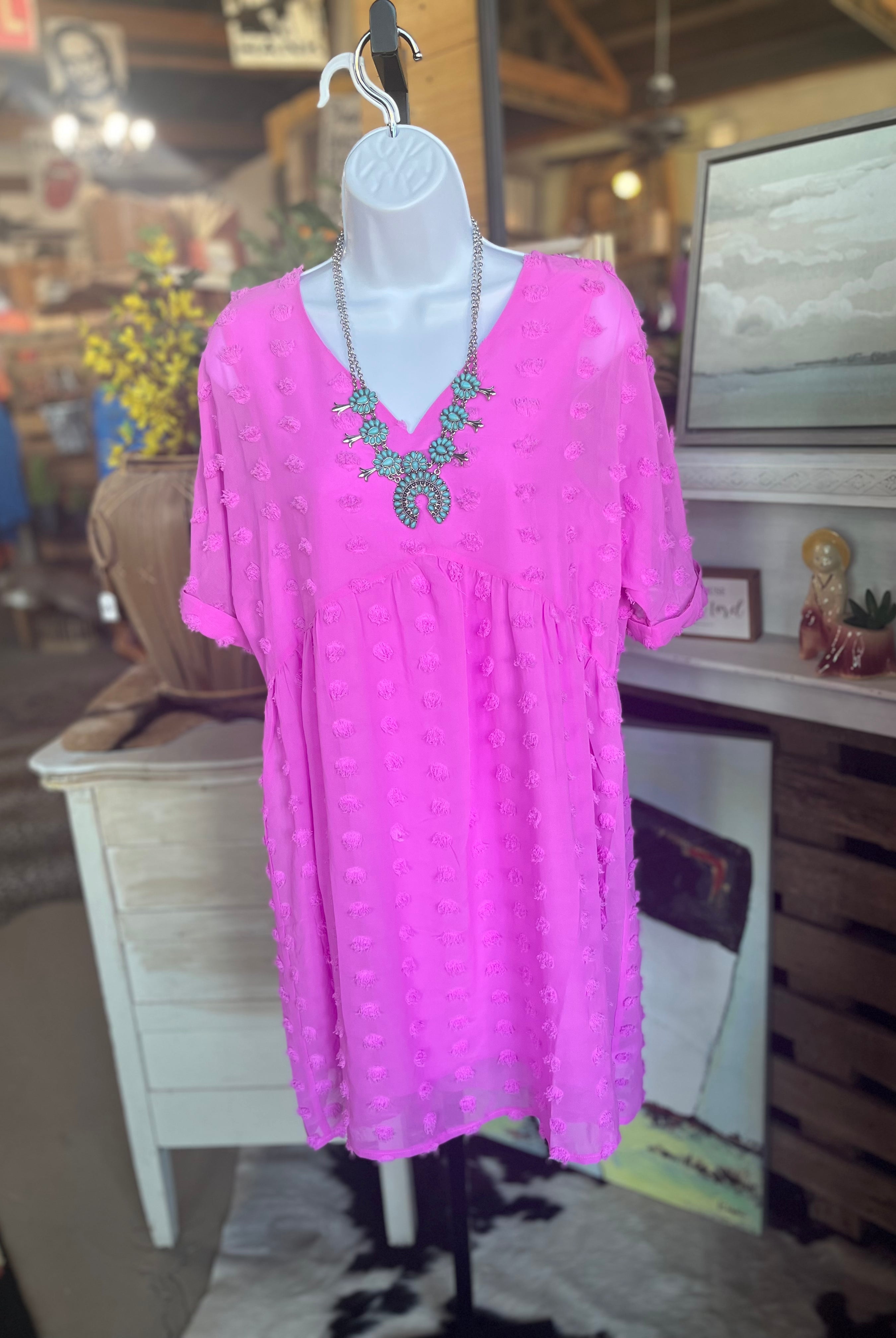 SWISS DOT BABYDOLL V-NECK DRESS | Stuffology Boutique-Dresses-Zenana-Stuffology - Where Vintage Meets Modern, A Boutique for Real Women in Crosbyton, TX