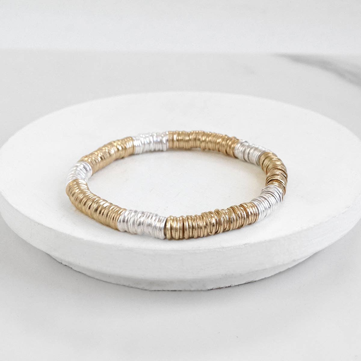 Heishi Disc Boho beaded stretchy bracelet Silver Gold Shell-Bracelets-PennyLine inc-Stuffology - Where Vintage Meets Modern, A Boutique for Real Women in Crosbyton, TX