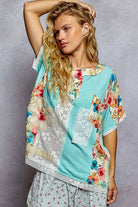 POL Clothing Round Neck Short Sleeve Floral Knit Rib Top-Loose Fit Top-Pol Clothing-Stuffology - Where Vintage Meets Modern, A Boutique for Real Women in Crosbyton, TX